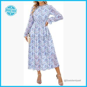 Long Sleeve Maxi Dress Elegant Flowy Chiffon Wedding Guest with Pockets